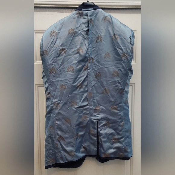 WILLIAM HUNT MEN'S LINEN-COTTON NAVY HERRINGBONE 2-BUTTON BLAZER SIZE 44 NWT - Picture 7 of 10